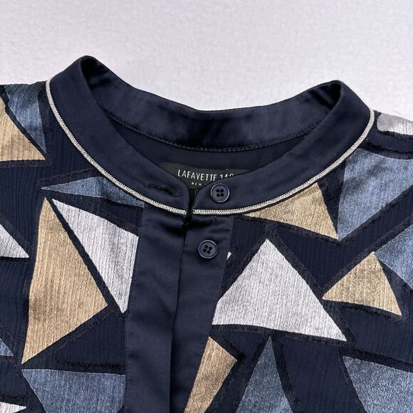 Lafayette 148 Desra Burnout Blouse Shirt Medium‎ Cutout Metallic Long Old Money - Picture 4 of 10